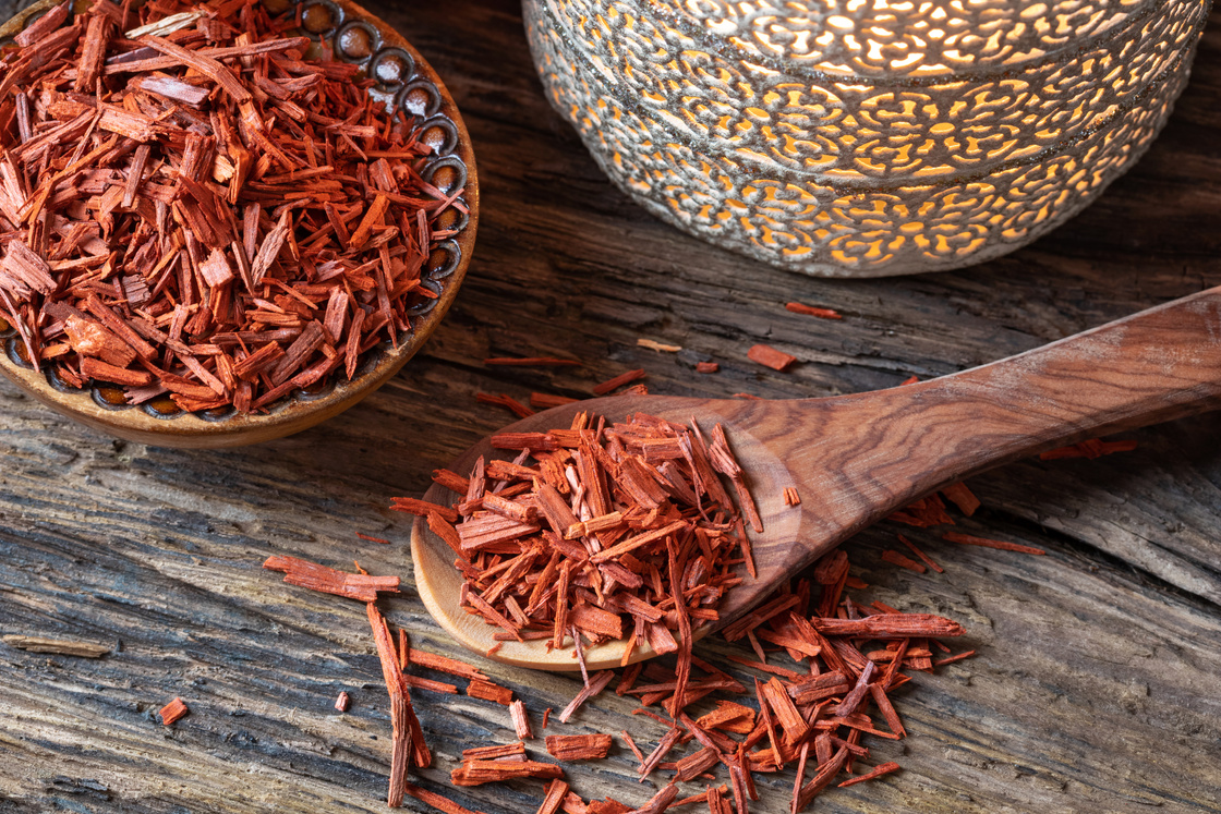 Red sandalwood on a spoon